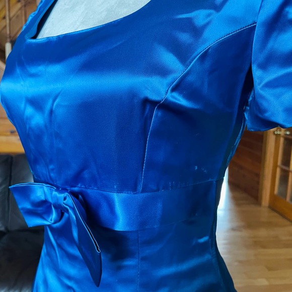 Vtg 1950s 60’s Royal Blue Satin Wiggle Dress Evening Dress Small - Picture 8 of 8